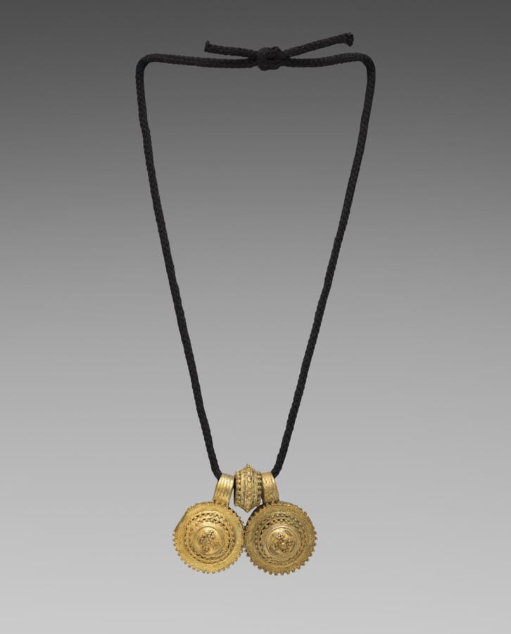 Necklace with amulet pendants and bead — artwork