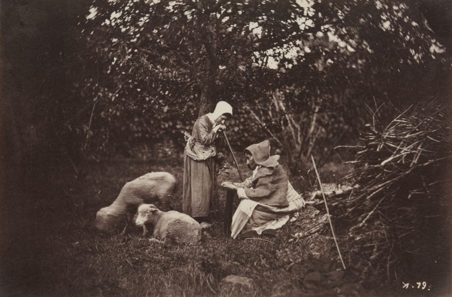 Two Shepherdesses Resting with Two Sheep — artwork
