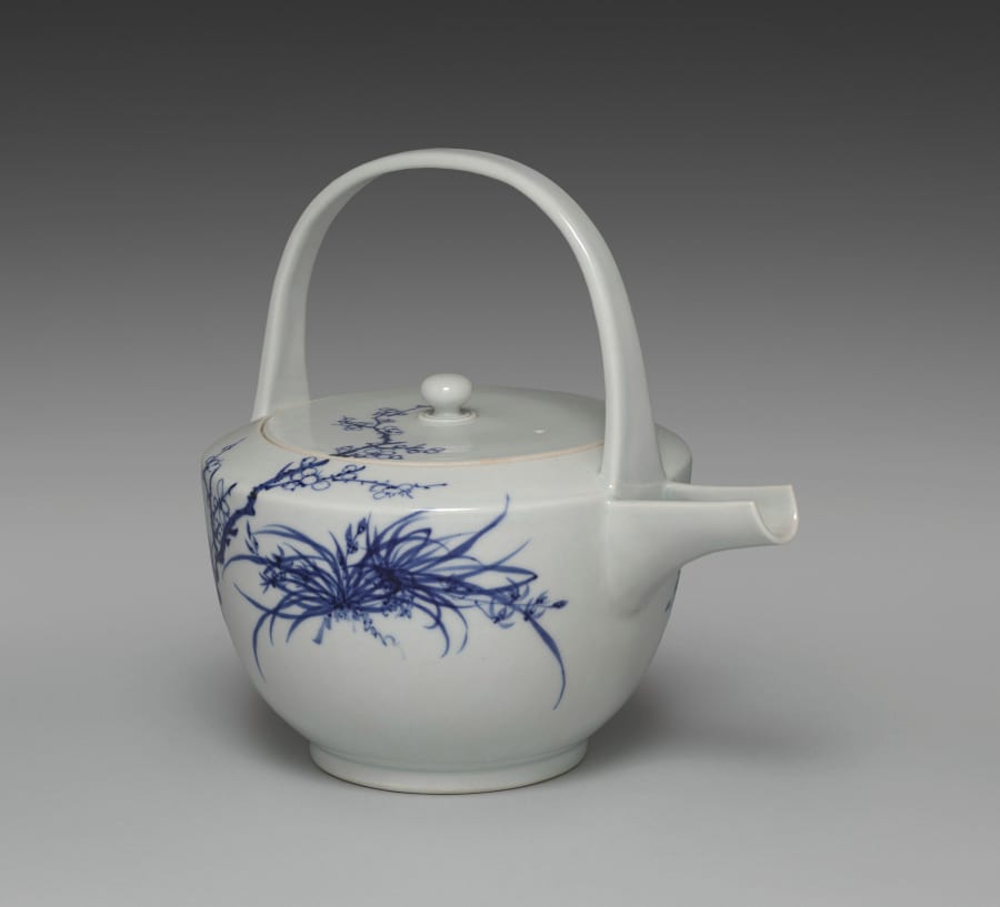 Sake Pourer with Chrysanthemum, Orchid, and Plum — artwork